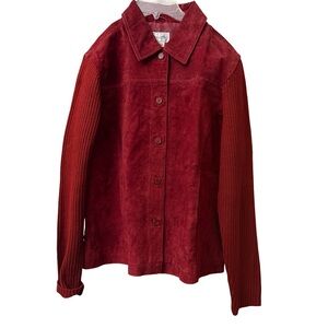 Live A Little Womens Red Suede & Knit Sleeve Jacket - XL